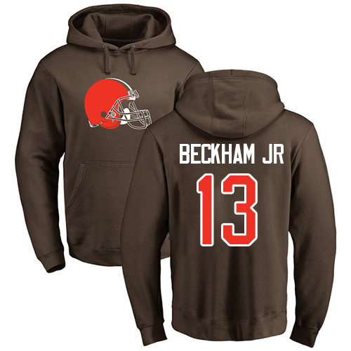 Men Cleveland Browns Odell Beckham Jr Brown Jersey #13 NFL Football Name and Number Logo Pullover Hoodie Sweatshirt